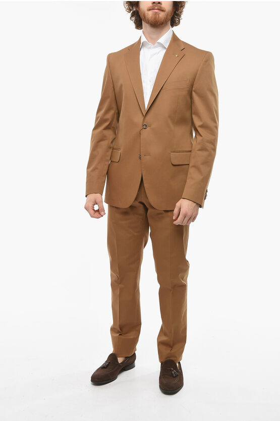 Corneliani Cc Collection 2 Button Right Cotton Blend Suit In Brown
