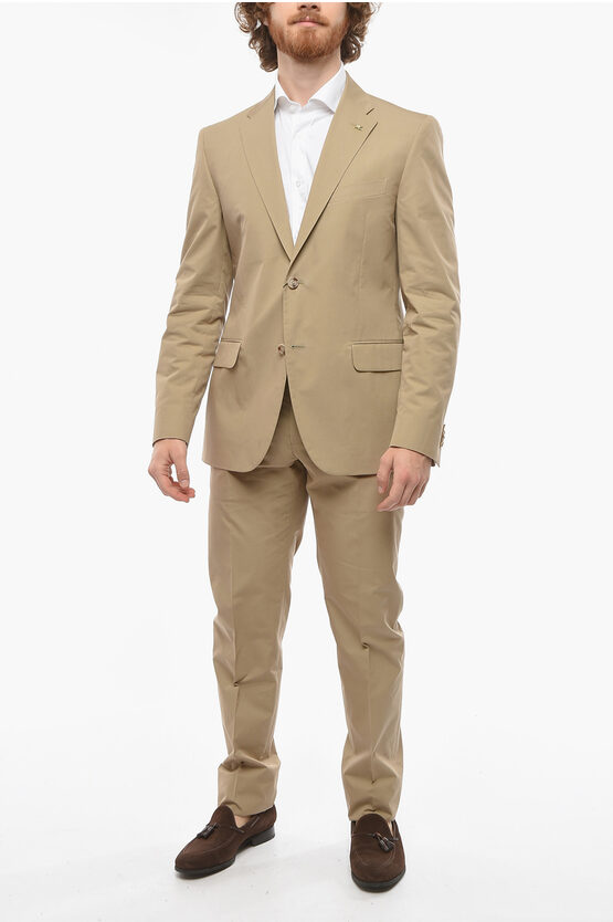 Corneliani Cc Collection 2 Button Right Cotton Blend Suit In Neutral