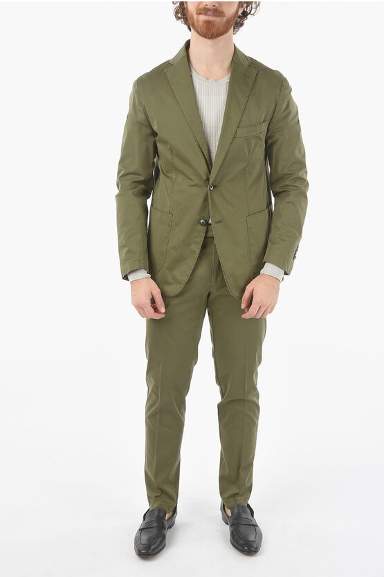 Corneliani Cc Collection 2 Button Stretch Cotton Suit In Green