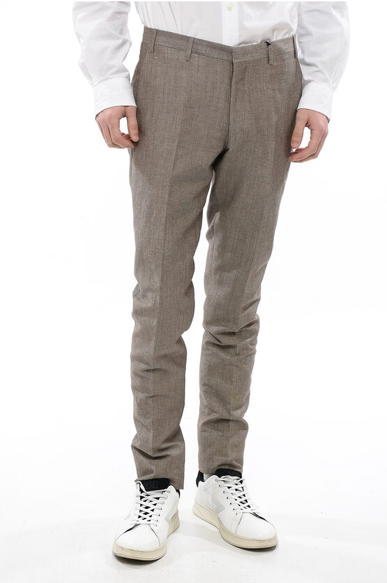 Corneliani Cc Collection 4-pocketed Linen Blend Pants With Hidden Closu In Gray