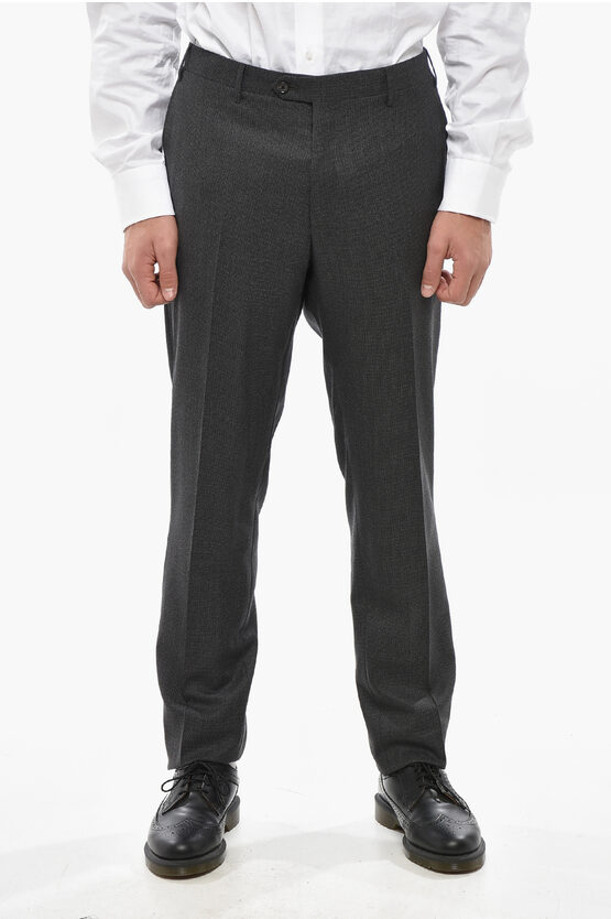 Corneliani Cc Collection 4-pocketed Virgin Wool Pants With Hidden Butto In Gray
