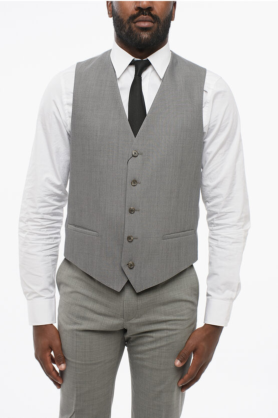 Corneliani Cc Collection 5 Buttons Wool Vest With Jetted Pockets