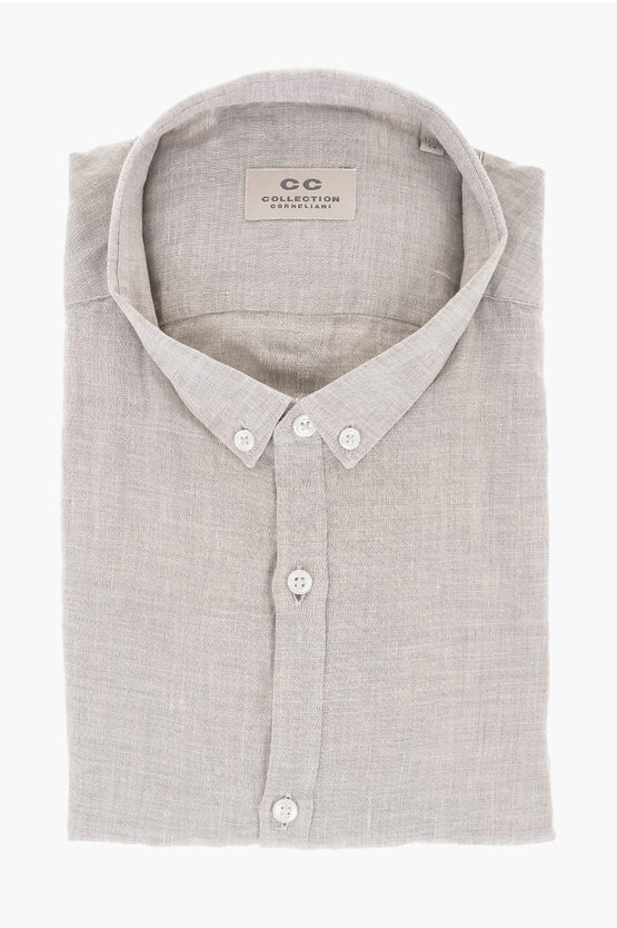 Corneliani Cc Collection Button-down Linen Shirt In Gray