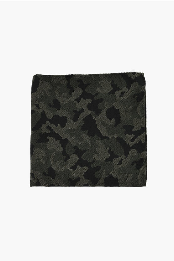 Corneliani Cc Collection Camouflage Motif Silk And Cotton Pocket Square In Black