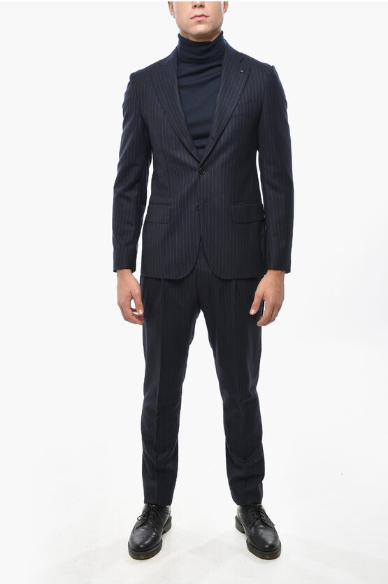 Corneliani Cc Collection Chalk Stripe Virgin Wool Side Vents Notch Lape In Black