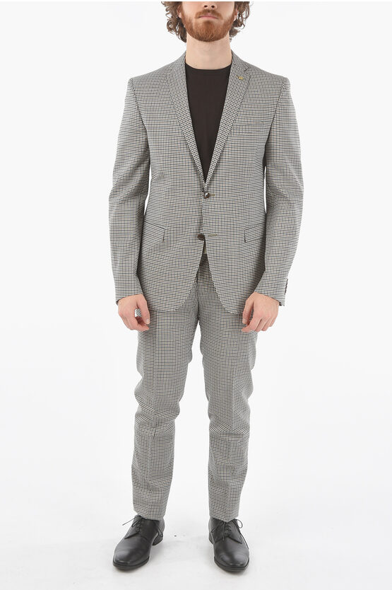 Corneliani Cc Collection Checked Side Vents Notch Lapel Reset 2-button In Gray