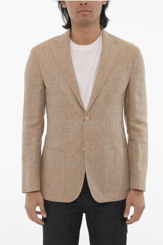 Corneliani Cc Collection Cotton And Linen Reward 2-button Blazer In Brown