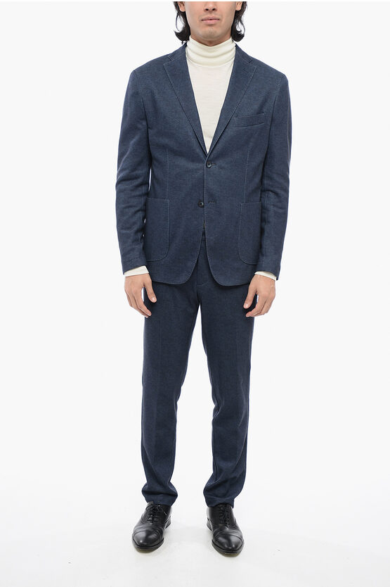 Shop Corneliani Cc Collection Cotton Blend Suit With Notch Lapel And Patch P