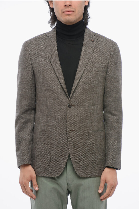 Corneliani Cc Collection Cotton-blended Right Blazer With Hopsack Motif