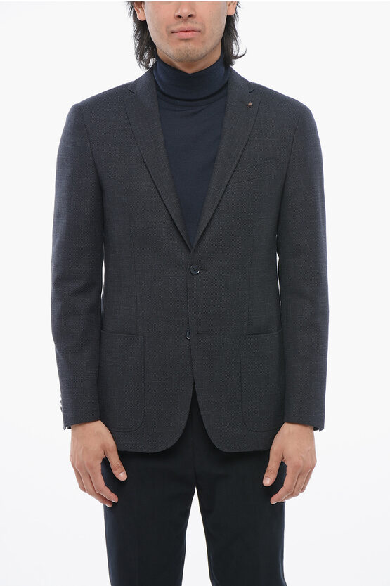 Corneliani Cc Collection Cotton-blended Right Blazer With Hopsack Motif
