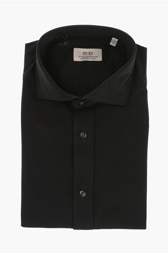Corneliani Cc Collection Cotton Jersey Shirt With Standard Collar In Black