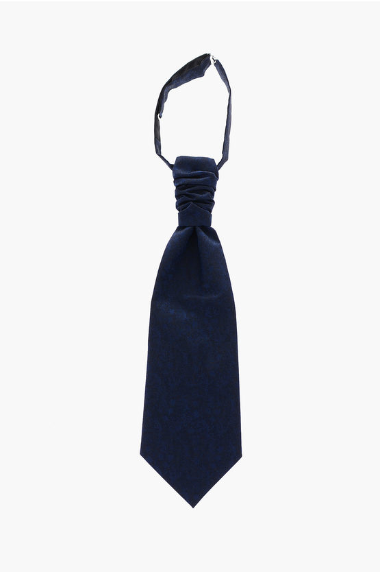 Corneliani Cc Collection Damask Ascot Tie With Adjustable Collar In Blue