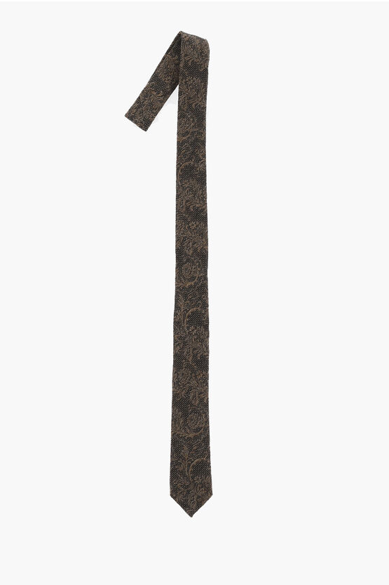 Corneliani Cc Collection Damask Cotton And Silk Tie In Gray