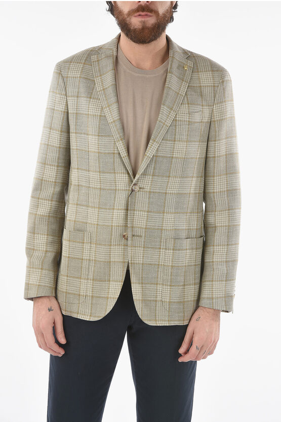 Corneliani Cc Collection District Check Right Side Vents Notch Lapel 2- In Neutral