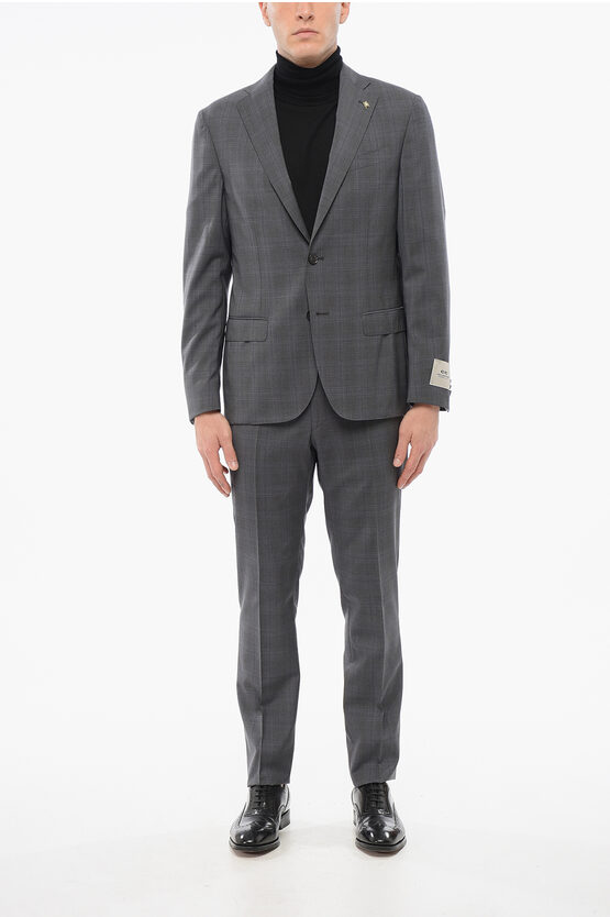 Corneliani Cc Collection District Check Right Virgin Wool Suit In Gray