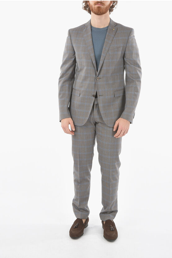 Corneliani Cc Collection District Check Side Vents Notch Lapel Reset 2- In Gray