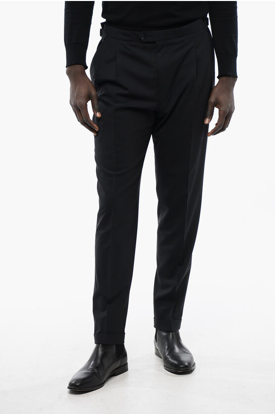 Corneliani Cc Collection Double-pleated Wool Blend Pants With Martingal