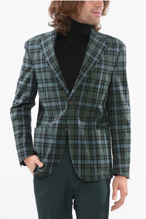 Corneliani Cc Collection Embossed Fabric Relight Blazer With Tartan Mot