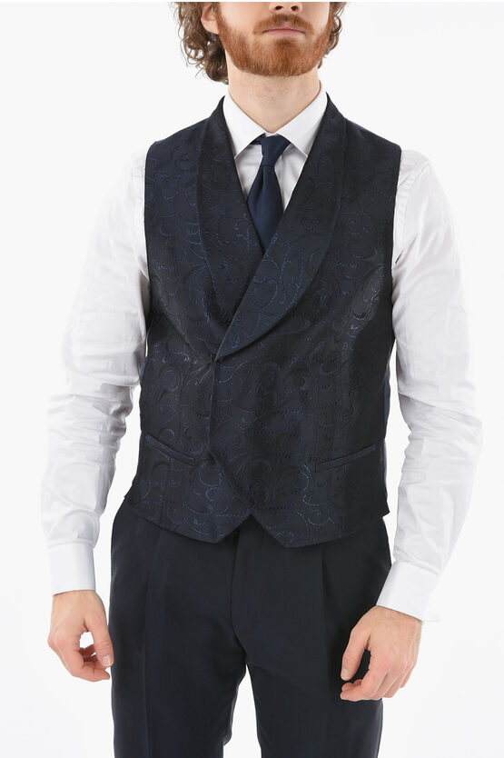 Corneliani Cc Collection Embroidered Cerim. Reset Waistcoat With Hidden In Blue