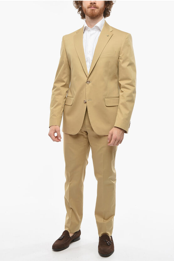 Corneliani Cc Collection Flap Pocket Right Stretch Cotton Suit In Gold