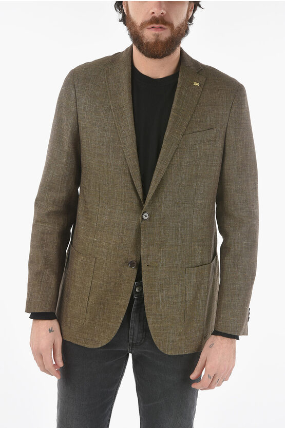 Corneliani Cc Collection Flax And Cotton Side Vents Notch Lapel Right 2 In Green