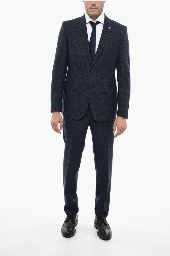 Corneliani Cc Collection Flax Blend Refined Gingham Suit In Black