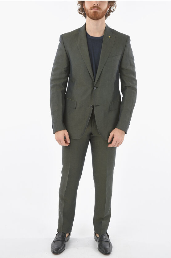 Corneliani Cc Collection Flax Blend Reset Plain Hems 2-button Suit In Brown
