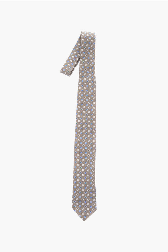 Corneliani Cc Collection Flax Tie With Floral Pattern In Gray