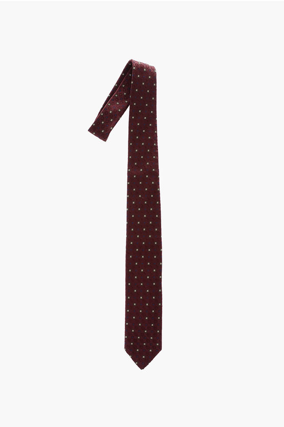 Corneliani Cc Collection Geometric Patterned Silk Tie In Burgundy