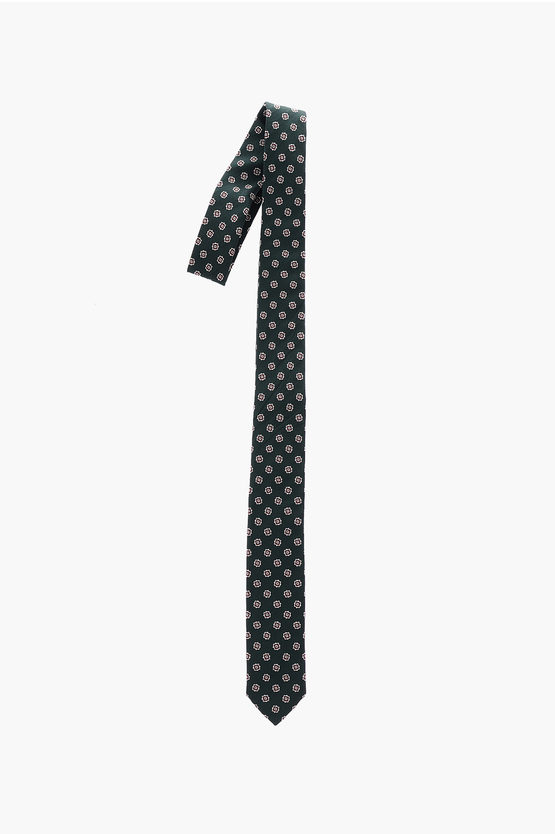 Corneliani Cc Collection Geometric Patterned Silk Tie In Green
