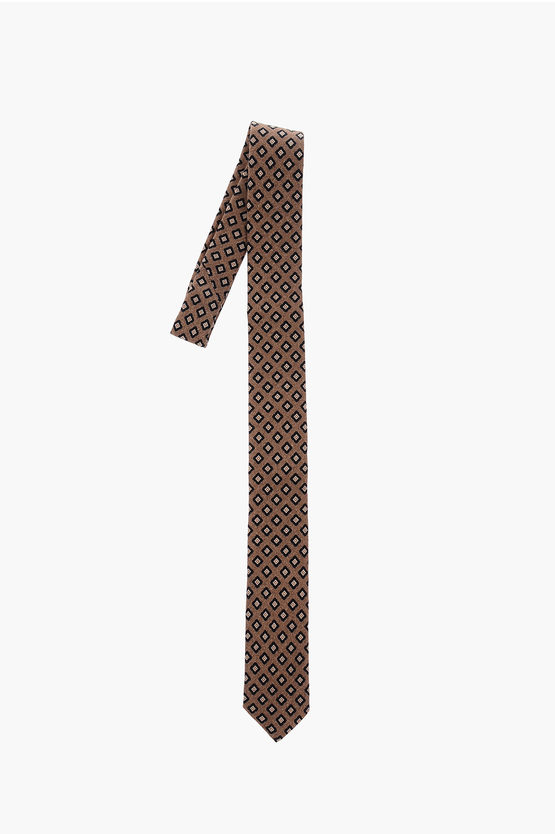 Corneliani Cc Collection Geometric Patterned Wool Tie In Grey