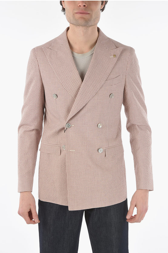 Corneliani Cc Collection Gingham Checkered Double Breasted Jacket In Pink