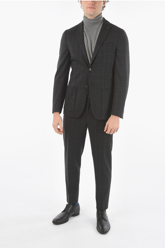 Corneliani Cc Collection Graph-checkered Reset 2-piece Suit With Beetle In Black