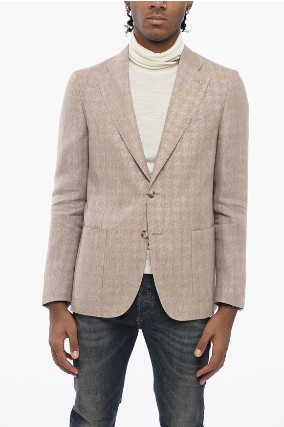 Shop Corneliani Cc Collection Half-lined Jacquard Linen Blazer With Patch Po