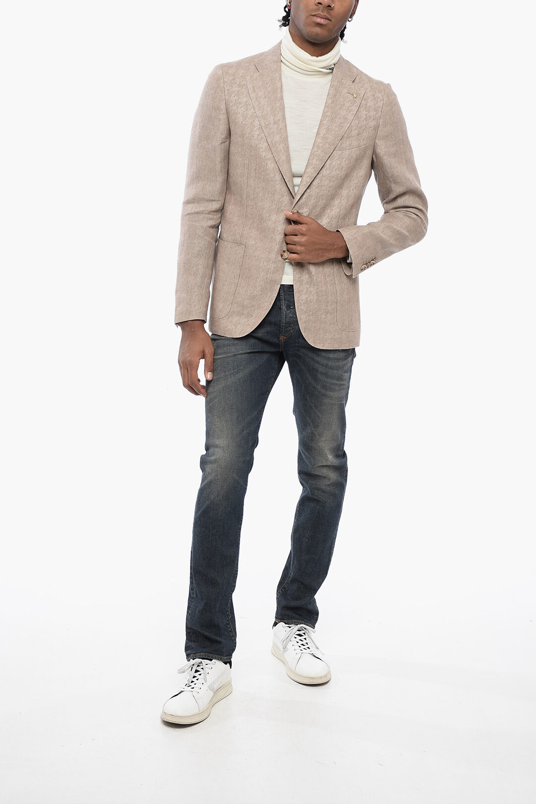 Corneliani CC COLLECTION Half-lined Jacquard Linen Blazer