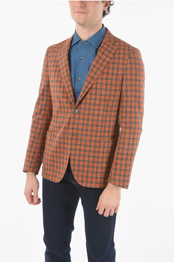 Corneliani Cc Collection Half-lined Plaid Check Blazer With Patch Pocke In Brown