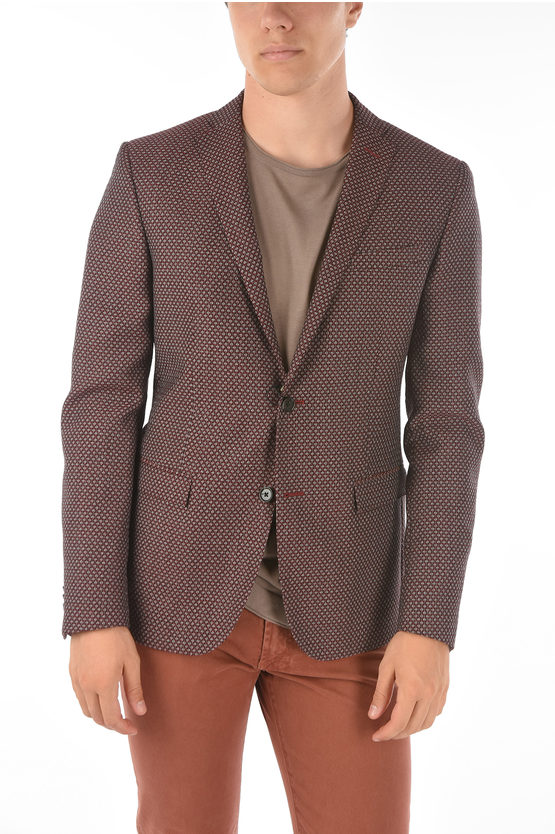 Corneliani Cc Collection Half-lined Reset Geometric Patterned Blazer In Brown
