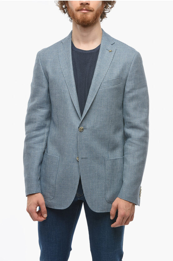 Corneliani Cc Collection Half-lined Right Houndstooth Blazer In Blue