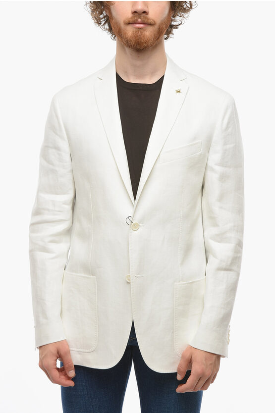 Corneliani Cc Collection Half-lined Right Linen Blazer In White