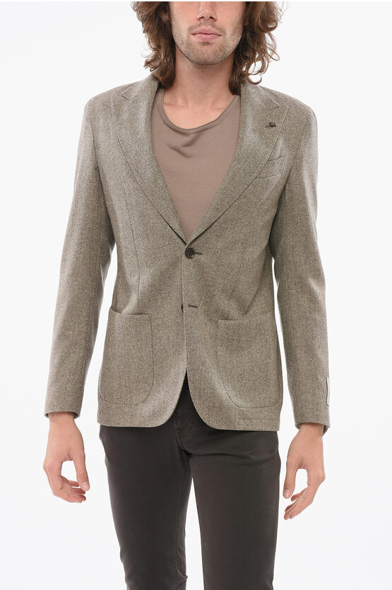 Corneliani Cc Collection Herring Bone Motif Blazer With Peak Lapel