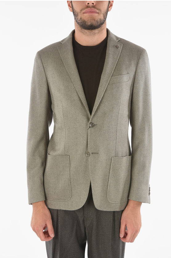 Corneliani Cc Collection Herringbone Patterned Right Blazer With Iconic In Grey