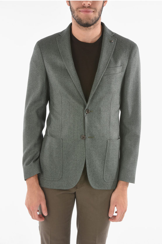 Corneliani Cc Collection Herringbone Patterned Right Blazer With Iconic In Green