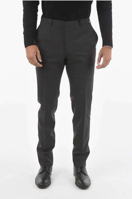 Corneliani Cc Collection Hidden Fastening Reward Virgin Wool Pants In Black