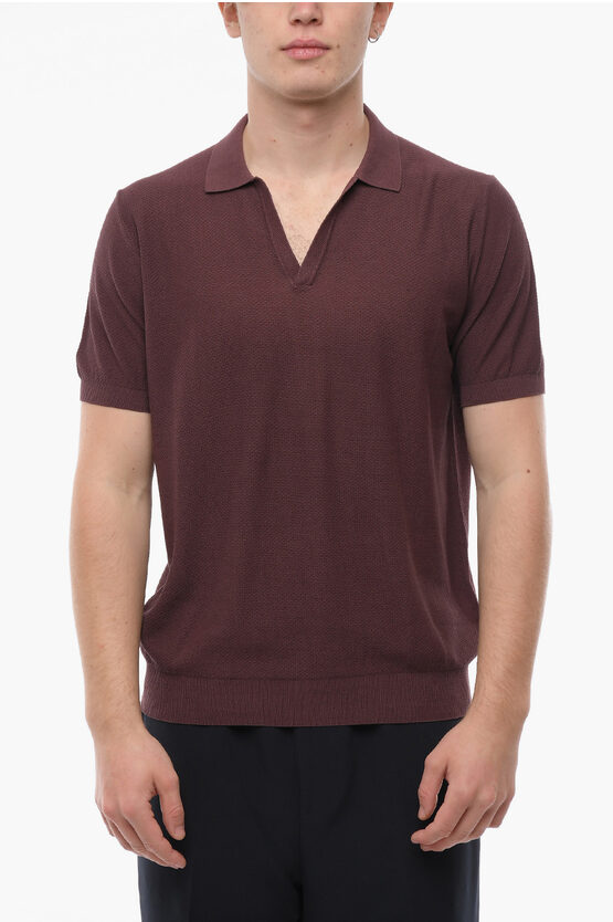 Corneliani Cc Collection Honeycomb Cotton Galas Cre Polo In Brown
