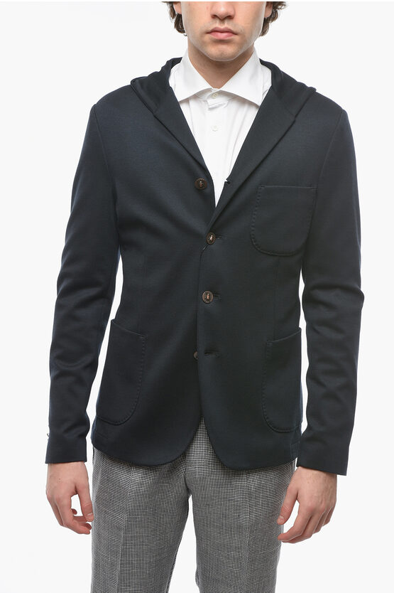 Shop Corneliani Cc Collection Hooded Jersey Blazer With Patch Pockets