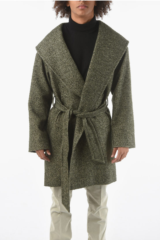Corneliani Cc Collection Hooded Lavaredo Coat With Belt In Green