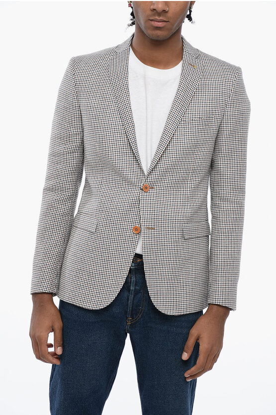 Shop Corneliani Cc Collection Houndstooth Linen Blend Reset Blazer