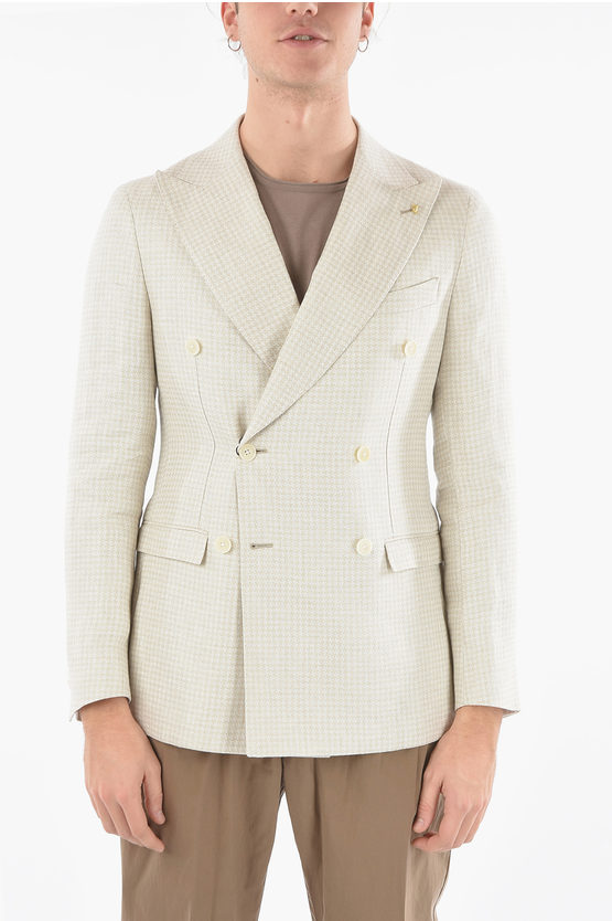 Corneliani Cc Collection Houndstooth Peak Lapel Reward Double-breasted In Neutral