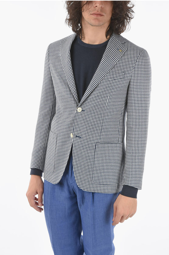 Corneliani Cc Collection Houndstooth Refined 2-buttons Blazer With Gold In Gray