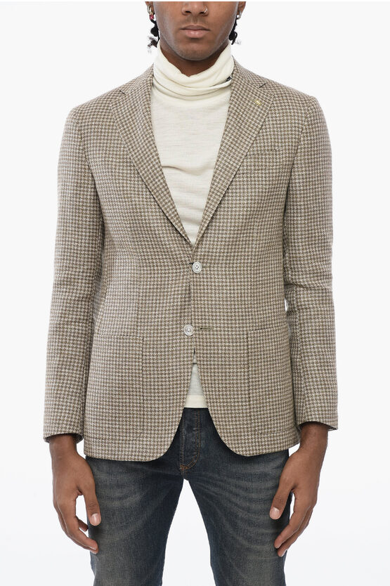 Shop Corneliani Cc Collection Houndstooth Refined Flax Blend Blazer